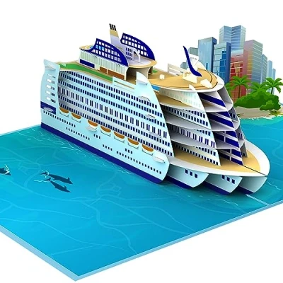 Imagen de LIMAH® Tarjeta desplegable de cruceros cumpleaños 3D Cupón, regalo para viajes en barco, vacaciones, luna miel,