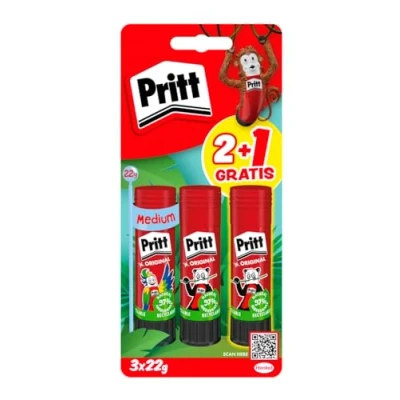 Imagen de Pritt Barra Adhesiva, pegamento infantil seguro para niños manualidades, cola universal de adhesión fuerte estuche escolar y oficina, 2+1 x 22 g Stick
