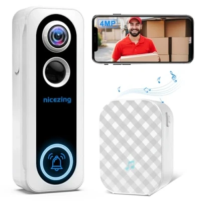 Imagen de 4MP QHD Timbre Inalámbrico con Camara,nicezing WiFi Videoportero Exterior Impermeable, Videollamadas, Mensajes de Voz, Detección Humana, Visión Nocturna,SD y Nube Almacenamiento