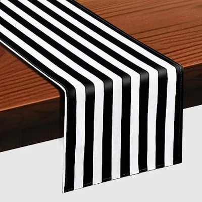 Imagen de camino de mesa blanco y negro, con patrón rayas, 30 x 275 cm, rectangular, moderno, para el hogar, cocina, café, comedor, granja, fiesta, reunión (rayas)