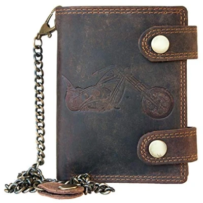 Imagen de FLW Wild Cartera de Motorista Piel auténtica con RFID (protección Datos), Dos Hebillas y una Cadena Metal