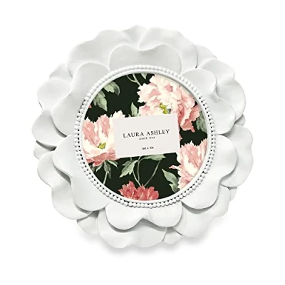 Imagen de Laura Ashley Marco de fotos redondo resina 4 x pulgadas con borde cuentas, para mesa y pared, diseño floral el hogar (blanco)