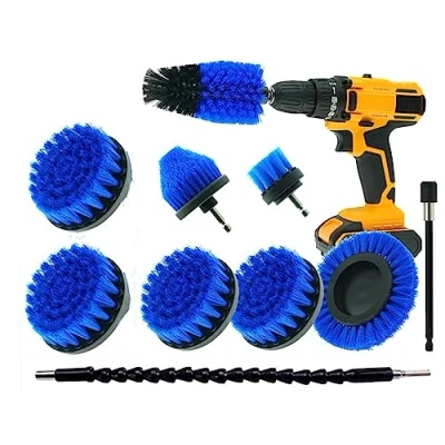 Imagen de HUAWELL Cepillo de limpieza eléctrico con 2 juegos accesorios extendidos para superficie baño y cocina, lechada, bañera, ducha, azulejos, esquinas (azul)