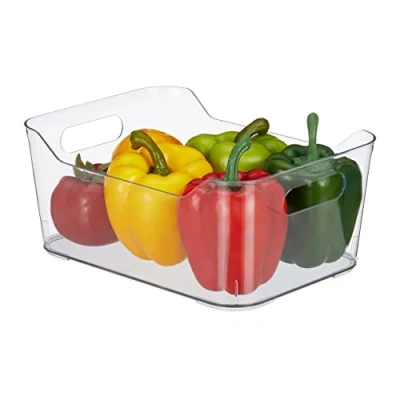 Imagen de Relaxdays Organizador de Nevera 10,5 x 25 18 cm, Almacenaje Alimentos, Caja para Frigorífico, con Asa, Transparente