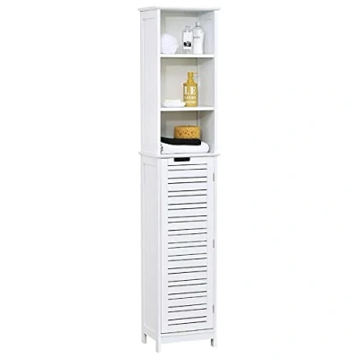 Imagen de Tendance Mueble Alto Miami con Estructura Color Blanco + 1 Puerta 3 estantes MDF, Madera, 35x26x173 cm