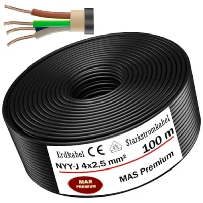 Imagen de MAS Premium cable subterráneo de 5 a 100 m, NYY J 4 x 2,5 mm², anillo eléctrico para instalación al aire libre, tierra (100 m)