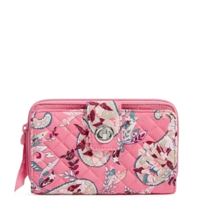 Imagen de Vera Bradley Cartera Turnlock de algodón para Mujer con protección RFID, Color Rosa Cachemira botánica, Talla única