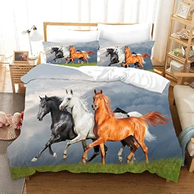 Imagen de BluvLy Funda Nordica Cama 150 Infantil Caballos Microfibra 220 X 240 Cm + 2 Fundas De Almohada 40X75 Cómodo Y Duradero