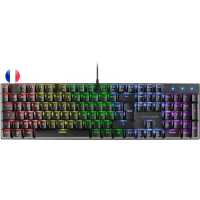 Imagen de Mars Gaming MK422 Negro, Teclado Mecánico RGB, Antighosting, Switch Marrón, Idioma Francés