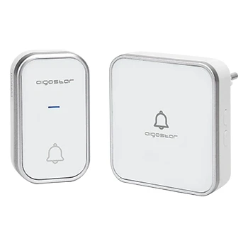 Imagen de Aigostar Timbre Inalámbrico, de Puerta con Autoalimentado, Inalámbrico Exterior Impermeable Indicadores LED, Resistente al Agua, 36 Melodías, 3 Niveles Volumen, Blanco