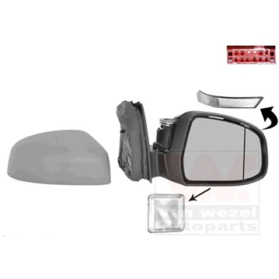 Imagen de espejo retrovisor Van Wezel 1945828 derecha imprimado completo, asférico, para ajuste elect. espejo, abatible eléctricamente, calefactable, con