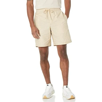 Imagen de Amazon Essentials Pantalones Cortos para Caminar con 20 cm de Pernera, Cordón Ajuste y Corte Holgado (Disponibles en Tallas Grandes) Hombre, Marrón Caqui Blanco Rayas, XS