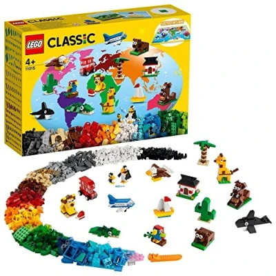 Imagen de LEGO 11015 Classic Alrededor del Mundo, Juego de Construcción para Crear Figuras Animales Juguete, Vehículos o Casas, Idea Regalo Cumpleaños