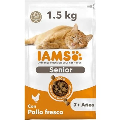 Imagen de IAMS Alimento seco para gatos de edad avanzada con pollo fresco, comida seca senior más 7 año, 1,5 kg