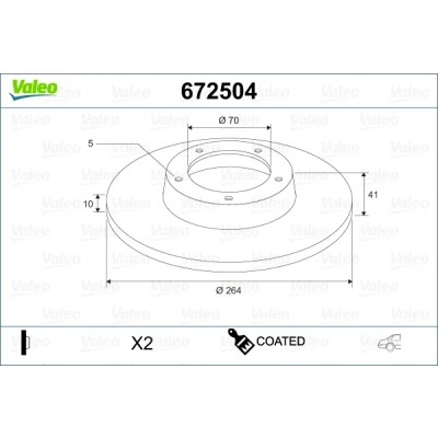 Imagen de VALEO 672504 Disco de freno Eje trasero 264 10 5 macizo revestido ALFA ROMEO: Giulietta Hatchback
