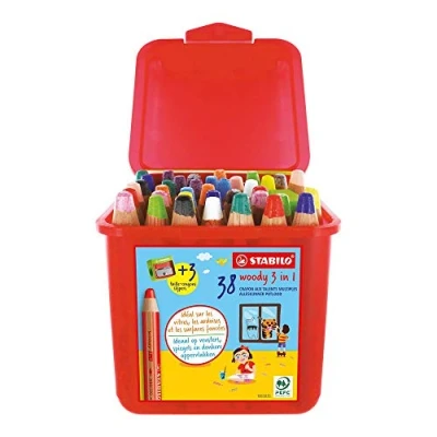 Imagen de Stabilo Woody Lápices de colores 3 en 1, caja 38 y sacapuntas, con 13 diferentes, (Paquete 1)