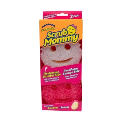 Imagen de Scrub Daddy Mommy Estropajo de Doble Cara Rosa, para Lavar Platos y Limpieza Baño, Antiarañazos, Antibacteriana Reutilizable Esponja Cocina Raspadora Flextexture, Paquete 2