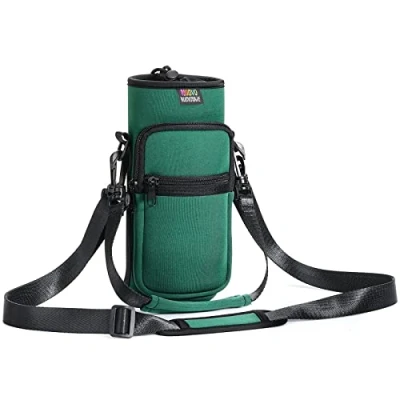 Imagen de Nuovoware Bolsillo de Botella Agua Portátil Neopreno 710ml, con Correa Hombro Anticaídas, Funda Impermeable Protectora para Viaje al Aire Libre,Ejército Verde