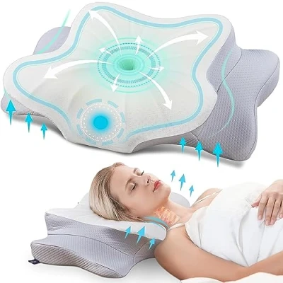 Imagen de DONAMA almohada de espuma viscoelástica para el cuello, ergonómica dormir lado, espalda y boca abajo