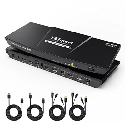 Imagen de TESmart KVM Switch DisplayPort HDMI 2 Monitores, Puertos DP+HDMI PC Monitor con Cable, EDID, 4K@60Hz, Stereo Audio, Hotkey Button Switcher, USB 2.0, Dual para Trabajo