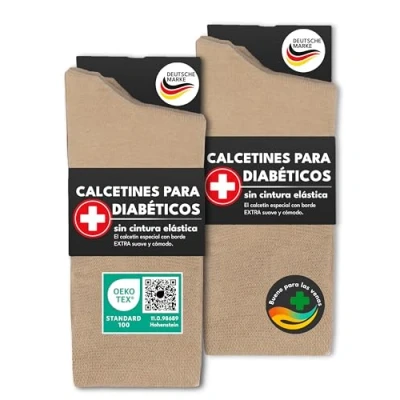 Imagen de sockenkauf24 6 Pares de Calcetines Diabéticos con Cintura Confort sin Elástico &amp; Costuras Hombre Mujer 97% Algodón (35 38 Beige)