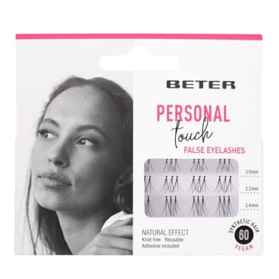 Imagen de Beter Pestañas postizas nº 60 Personal Touch, extensiones de pestañas, incluye pegamento, veganas y reutilizables, pelo sintético con banda transparente para acado natural, maquillaje ojos