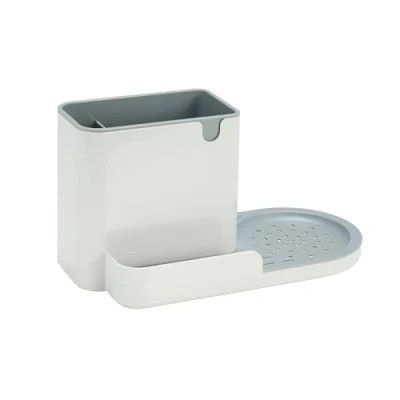 Imagen de Amazon Basics Organizador de plástico para el fregadero y recipiente estropajos, grande, Blanco