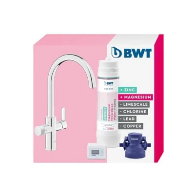 Imagen de BWT AQA drink Pure 2.0 ZINC + MP200 Mezclador de cocina cromado con caño C extraíble, Pulverizador enjuague rotativo Filtra partículas como arena y óxido Agua potable perfectamente filtrada