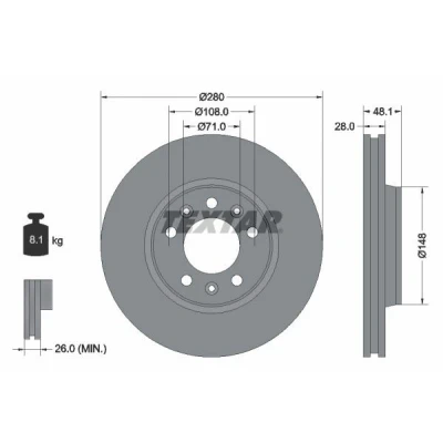 Imagen de TEXTAR PRO 92156903 Disco de freno 280 28 05/08 108 ventilación interna revestido sin perno sujeción rueda, buje rueda