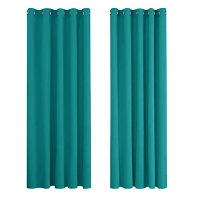 Imagen de Deconovo Cortinas térmicas para Interiores, Opacas y aislantes, Color Liso, 2 Unidades, con Ojales, 168 x 229 cm (Ancho Alto), Turquesa