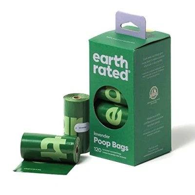 Imagen de Earth Rated Bolsas para excrementos de perro mascotas a prueba fugas y extragruesas, perros todos los tamaños Con aroma lavanda 120 unidades