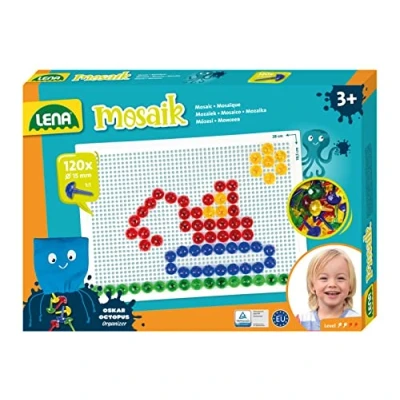 Imagen de Lena 35627 Mosaico Enchufable Juego Set con 120 Transparente Enchufes Por 3+ Años Niños, Multicolor