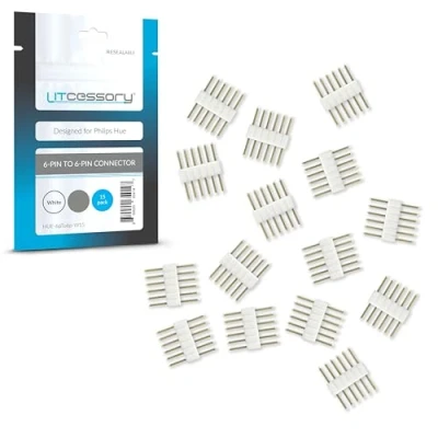 Imagen de Litcessory Conector de 6 PINES a para Philips Hue Lightstrip Plus (15 Unidades, Blanco MICRO V4)