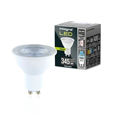 Imagen de Integral Bombilla LED 10 PACK GU10 Frío Natural 6500K, 400LM, 3,6W (equivalente a 50W) no regulable Eficiencia energética e ideal para focos y luces empotradas en baños, cocinas, salones