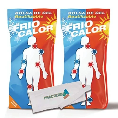 Imagen de Practicosa Bolsa de Gel Frío y Calor Reutilizable. Primeros Auxilios para Congelador o Microondas. Compresa Fría Caliente Lesiones. 13x27 Cm. 2 Unidades + 1 Funda con Velcro