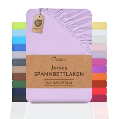 Imagen de NatureMark Sábana Bajera Ajustable de Jersey, 100% algodón en Muchos tamaños y Colores, 120 x 200 cm, Crema/Natural