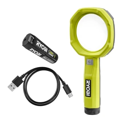 Imagen de RYOBI Lupa iluminada 4 V USB de Litio 2 intensidades: 60/200 lúmenes Aumento x 3 Incluye Cable C y 1 batería 2,0 Ah RML4 120G