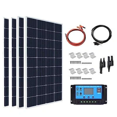 Imagen de RayGenius 400w 12v Kit De Panel Solar Monocristalino 800w con Regulador Carga 40A para Caravanas Al Aire Libre, Remolques Barcos, Campistas, Barcos (con Accesorios),Four