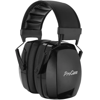 Imagen de Procase Cascos Ajustables con Cancelación de Ruidos, Protección Auditiva NRR 32db Más Alto, Orejeras Seguridad para Disparar y Cazar, Defensores Auditivos Plegables Compactos Negro