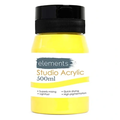 Imagen de Elements Pintura acrílica de 500 ml, bote pinturas acrílicas secado rápido con alto pigmento y color amarillo limón