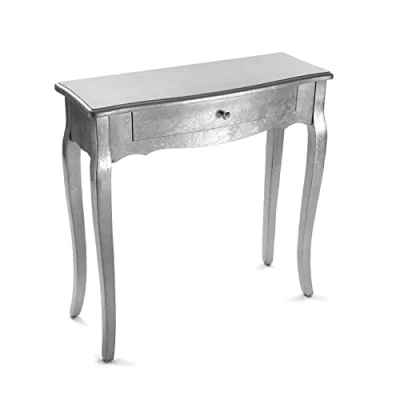 Imagen de Versa Cagliari Mueble Recibidor Estrecho para Entrada o Pasillo, Mesa Consola, con 1 cajón, Medidas (Al x L An) 80 30 cm, Madera, Color Plateado