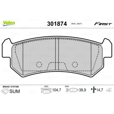 Imagen de VALEO 301874 Juego de pastillas freno FIRST Eje trasero excl. contacto avisador desgaste sin chapa antichirridos CHEVROLET: Lacetti Hatchback