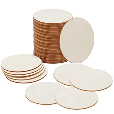 Imagen de Belle Vous Discos de Madera Sin Acabado (Pack 50) 10 cm con 2 mm Grosor Rodajas Natural en Blanco Circulo para Manualidades, Posavasos, Adornos del Hogar