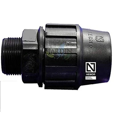 Imagen de Suinga ENLACE MACHO POLIETILENO 40MM x 1 1/4&quot;. Producto con certificado AENOR utilizado en tuberías PE 40 mm para uso fontanería, riego y obras.