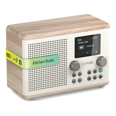 Imagen de Pure Classic H4 Radio Digital de Cocina (Dab+/FM, Bluetooth, USB, AUX, Temporizador Cocina, Alarma), Blanco Algodón/Roble