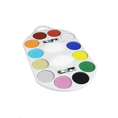 Imagen de Smiffys Maquillaje FX Smiffy Pallet, Aqua, pintura facial y de cuerpo, 12 colores, incluye 4 x pinceles, 2 esponjas guía, a base agua