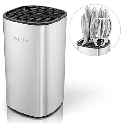 Imagen de WELLSTAR Bloque de Cuchillos Universal, portacuchillas acero Inoxidable sin Cuchillos, Ahorro Espacio Seguro Almacenamiento Estable Gran Volumen con Tijeras
