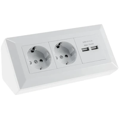 Imagen de Bloque de enchufes 2 vías + 2x USB, blanco 250V / 16A