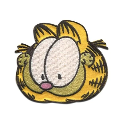 Imagen de Comercial Mercera Garfield Cabeza Gato cómico bordado Parches Termoadhesivos Bordados Aplique Para Ropa, Tamaño: 5,4 x 5,9 cm