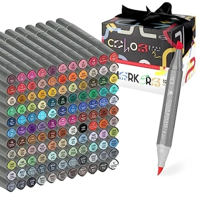Imagen de GC QUILL Rotuladores alcohol 121 colores de con pincel y cincel doble punta para niños, artistas, adultos colorear, lettering, dibujar, ilustrar, manualidades MK121